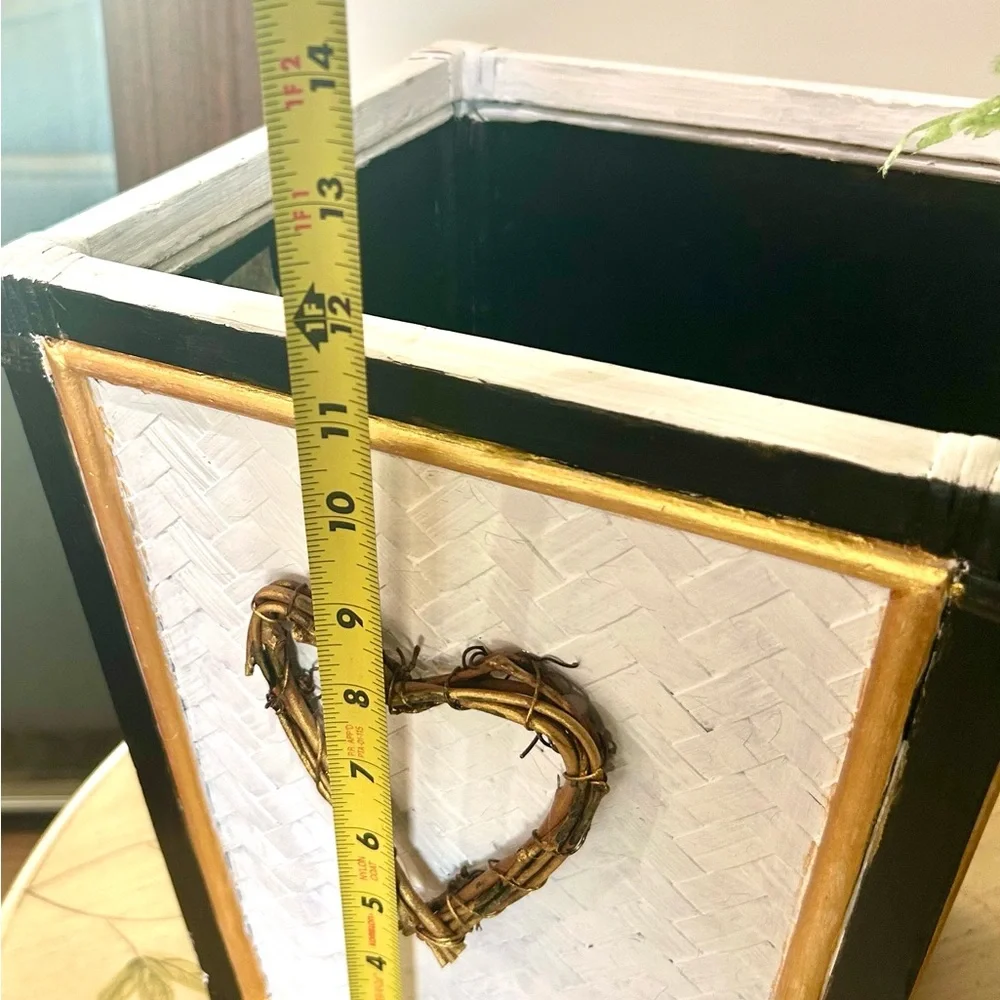 Black White & Gold Wood Indoor or Outdoor Planter or Waste Basket or Storage Bin - Picture 4 of 8